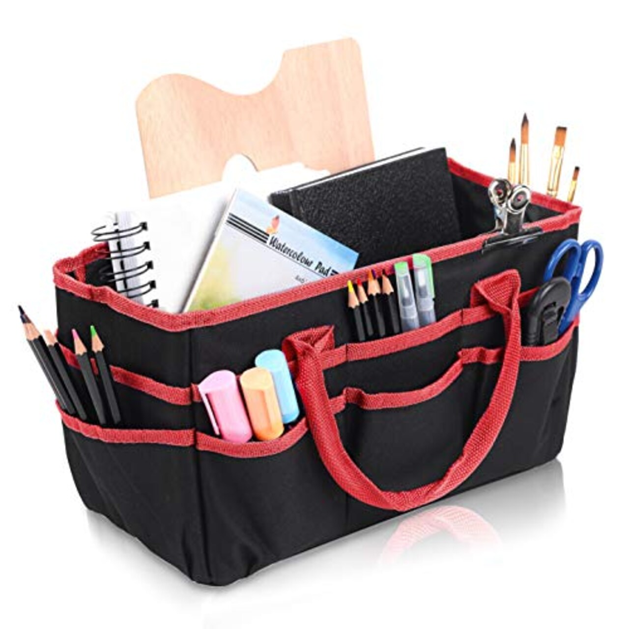 JJRING Craft and Art Organizer Tote Bag - 600D Red Nylon Fabric Art Caddy  with Pockets - for Art, Craft, Sewing, Medical, and Office Supplies Storage